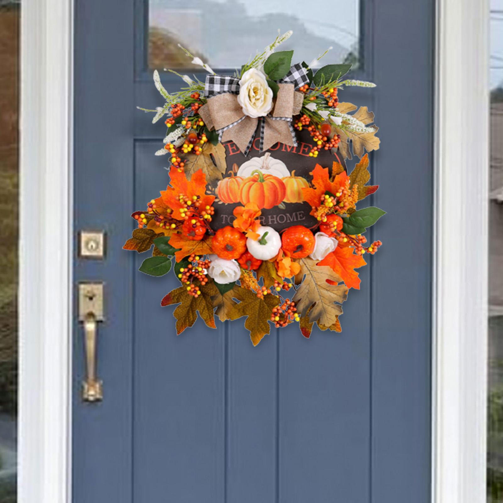 

Fall Wreath Thanksgiving Pumpkin Decorative Decorations Front Door Autumn Garland for