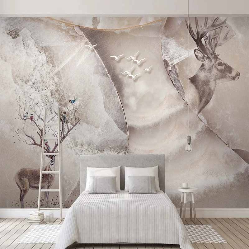 Large Size 3d Wallpaper Nordic Elk Marble Mural For Home Decor Room Art Painting For House Wall Mural