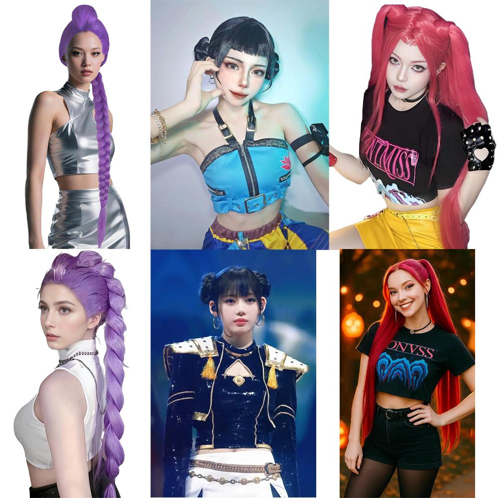 Anime Rumi Mila Zoe Cosplay Synthetic Hair Double Bun Suitable for Women's Daily Wear Party Role Play Heat Resistant Fiber Wig