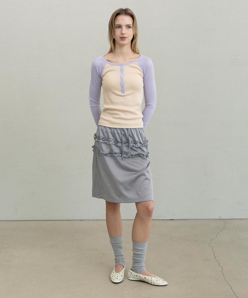 Forev Mesh Frill Midi Skirt - Silver