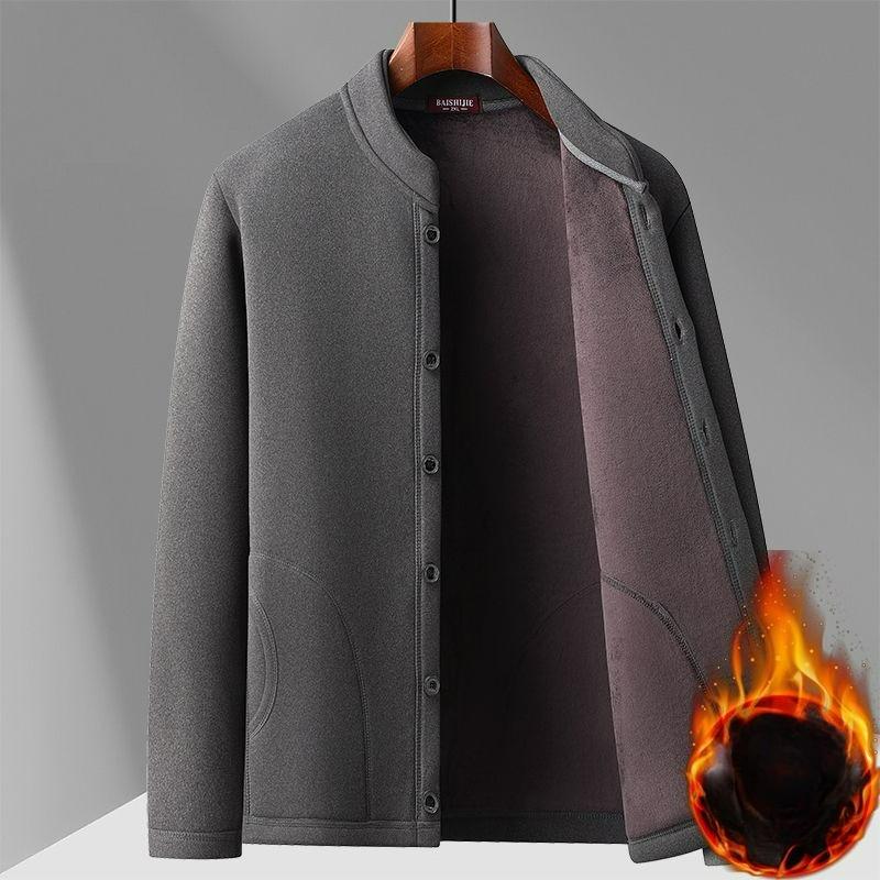 Stehkragenjacke Herren Frühjahr- und Herbstmodelle Stehkragen Einfarbig Business Casual Locker Papa Jacke Jacke Herren