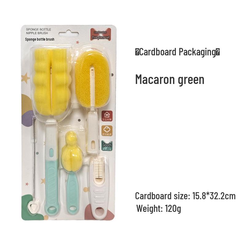 Baby Bottle Cleaning Brush Set – 5 Pieces Including Nipple, Straw, Cup Rim, and Sponge Brushes