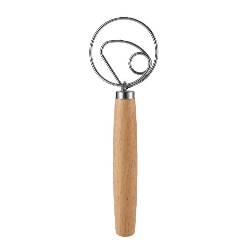 Modern Simple Wooden Egg Beater With Stainless Steel Mixing Rod For Kitchen Daily Use
