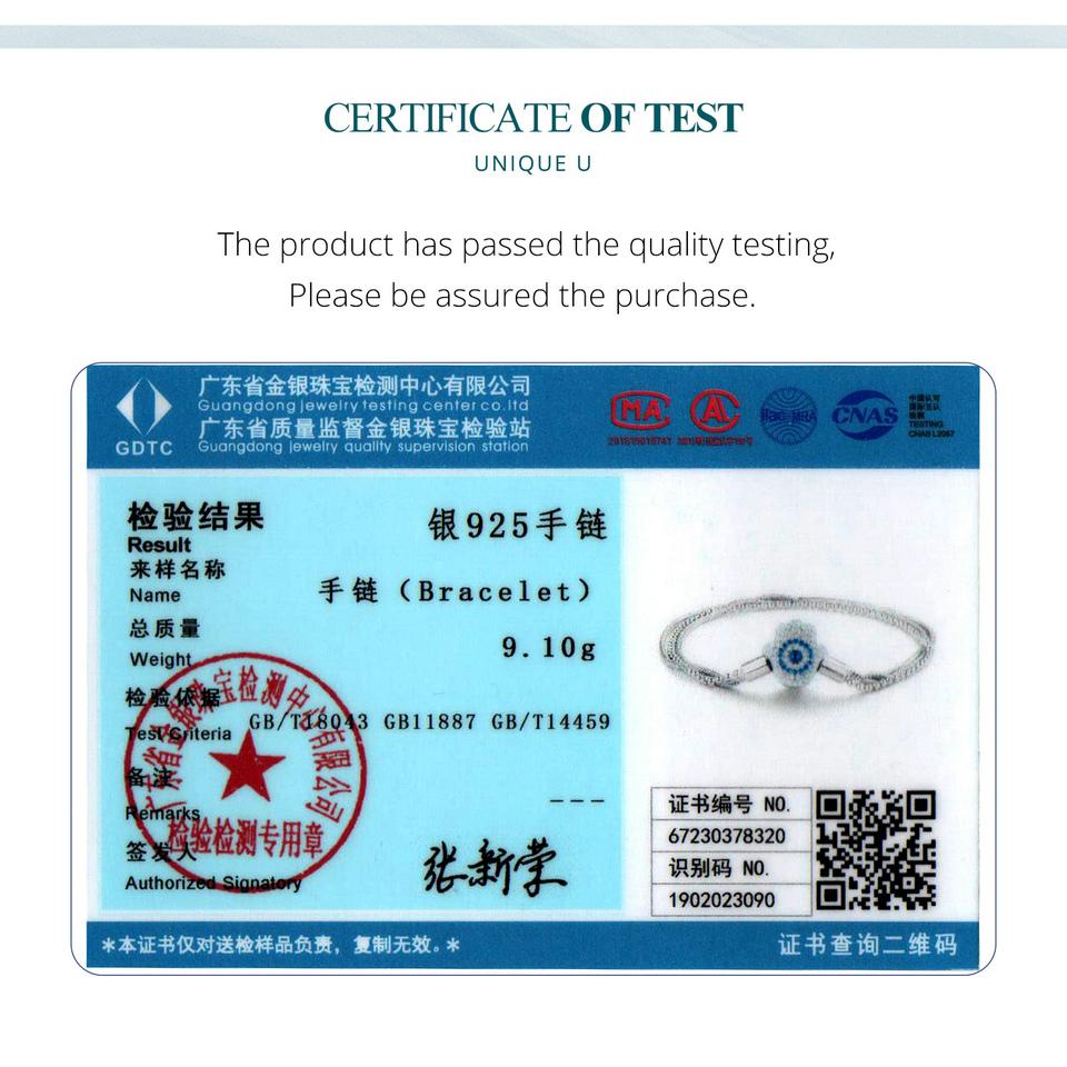 WOSTU Pulseira de corrente básica de prata esterlina 925 com mão de Fátima e corrente de cobra empilhada para mulheres, pingentes faça você mesmo, joias finas de zircônia azul