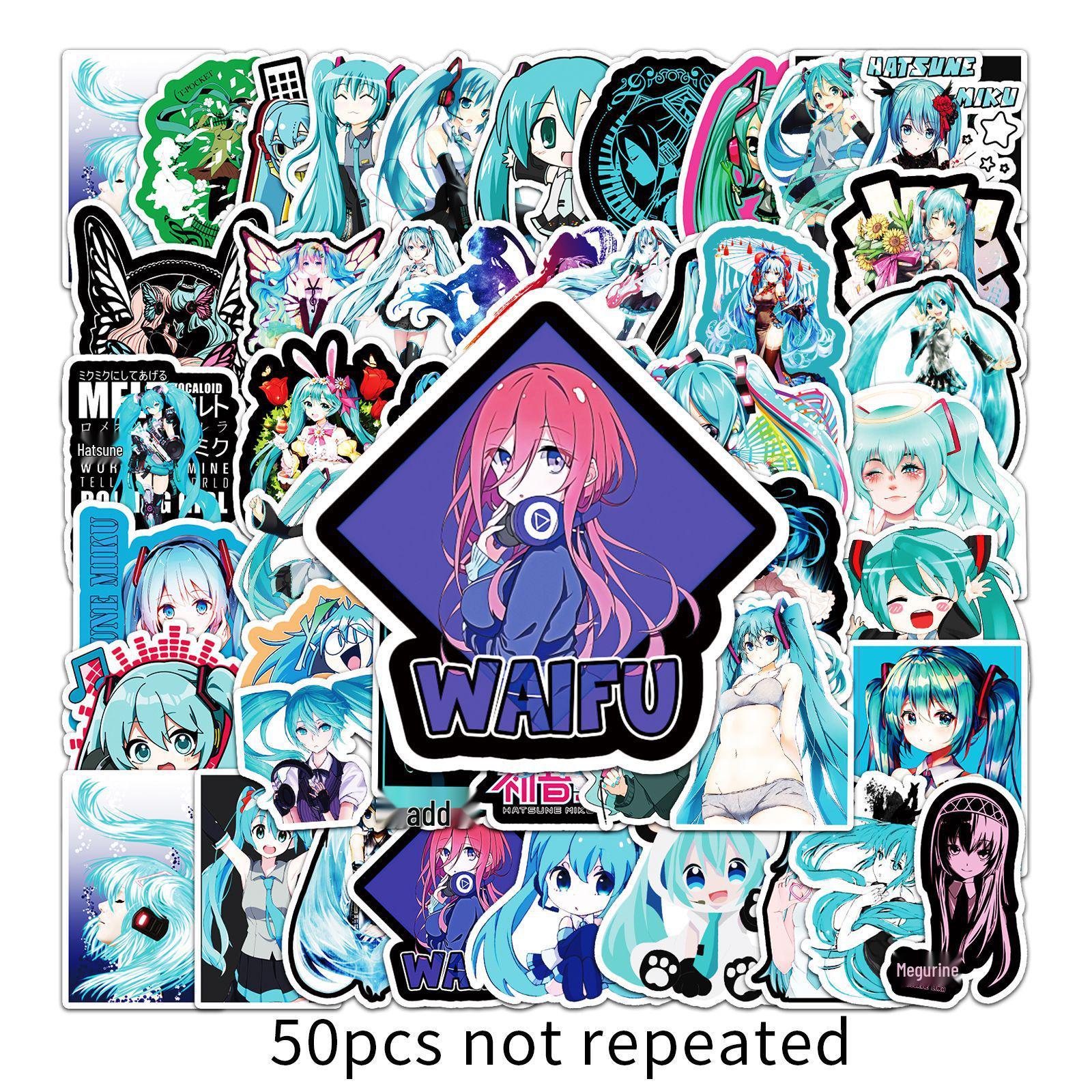 50 Hatsune Miku Cartoon Stickers for Luggage, Laptop, Skateboard, Car