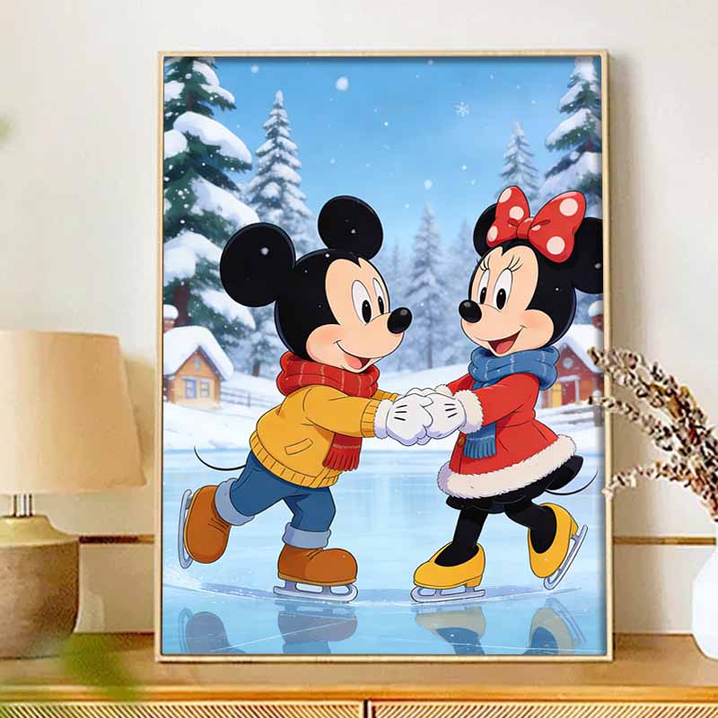 Disney Diamond Art Painting Kit 5D Diamond Mickey Minnie Ice Skating Art Diamond Home Wall Decor
