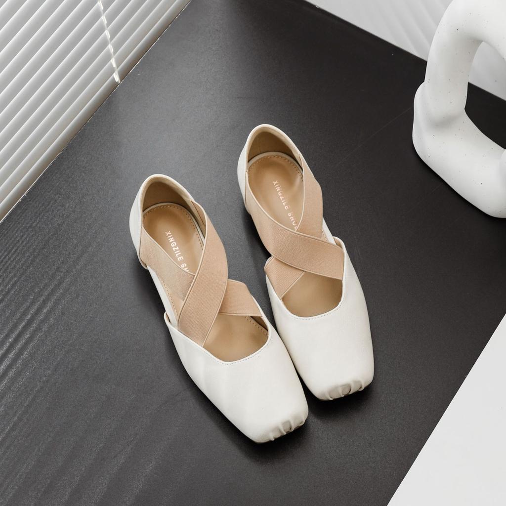 Ballet Hollow Sandals Dance Shoes Women's Shoes Leather Ballet Shoes Summer Wear Retro Japanese Cross Belt Square Head Shoes