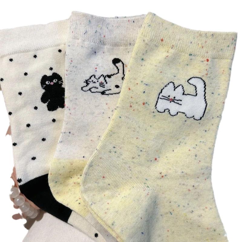 Cute Cat Socks for Women Trendy Soft Breathable Mid-tube Socks Korean Style Cartoon Student Socks