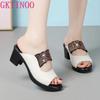 Fashion GKTINOO Women Slipper's 2024 Ladies Summer Slippers Shoes Women High Heels Fashion Rhinestone Summer Shoes Genuine Leather