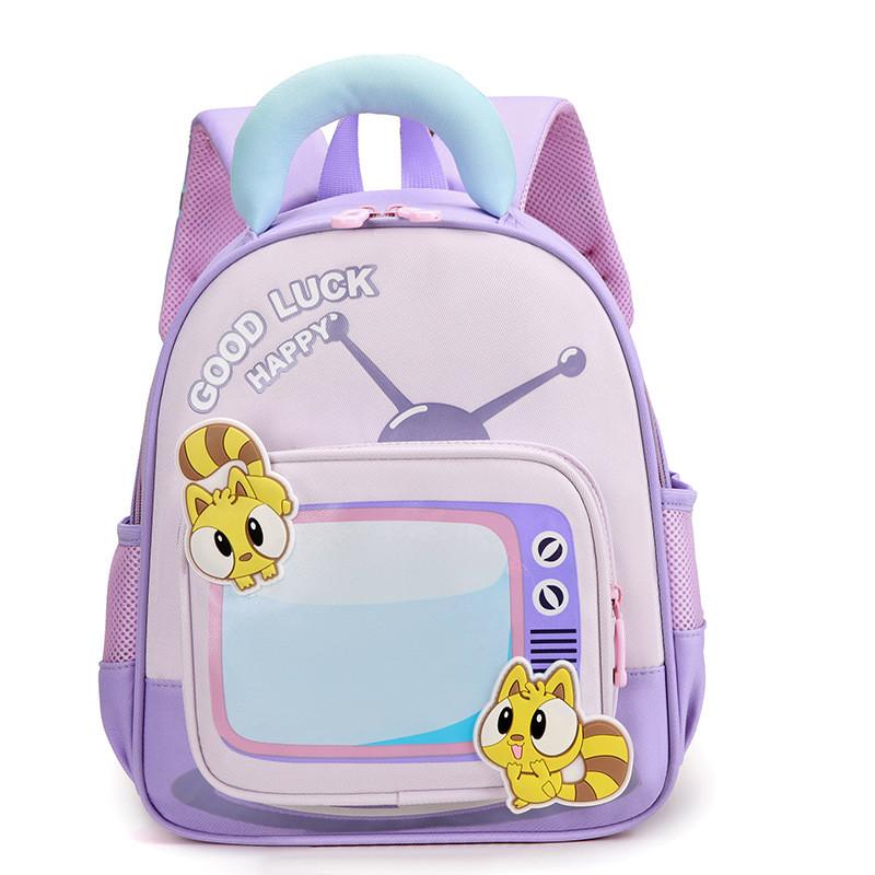 Tv Cat Letter Pattern Cartoon Toddler School Backpack With Spliced Design Color