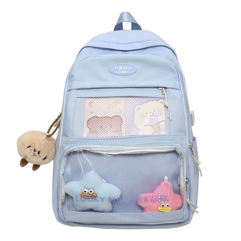 Schoolbag Backpack, Japanese Style INS Transparent Large Capacity Casual Outdoor Backpack, Sweet High School Student School Backpack