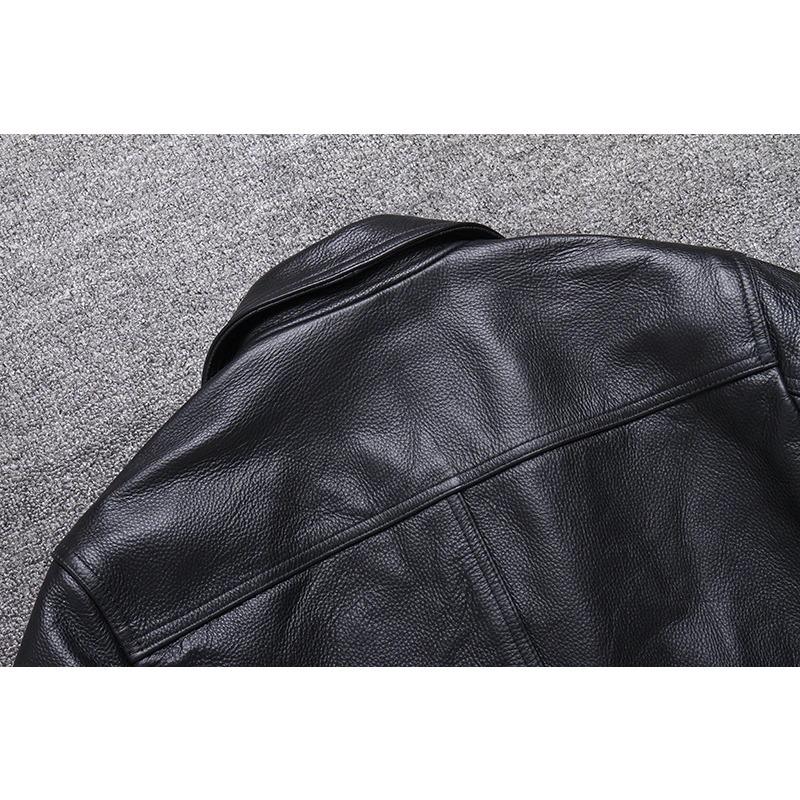 Chinesische Größe Echte Kuhhornschnallen Echte Rindslederjacke Herren Echtledermantel Klassische schwarze Jacke Lässige Lederbekleidung Herbst