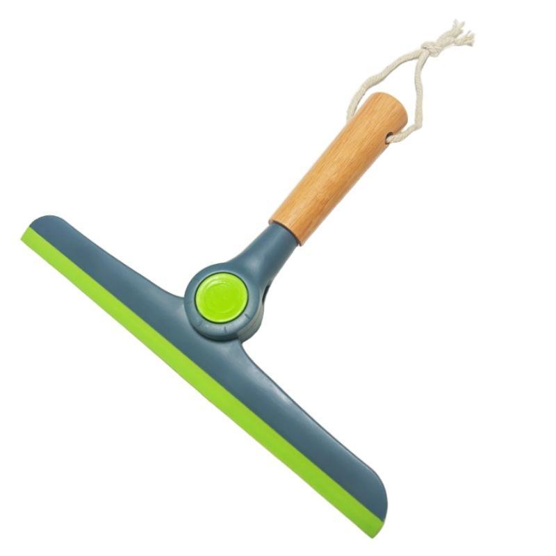 Rotating Soft Silicone Window Squeegee Non Scratch Glass Wiper with Natural Wooden Handle for Shower Door Car Detailing
