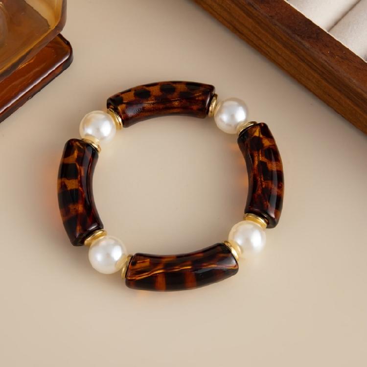 Elegant Resin Bead Elastic Bracelet Marbled Effect Design Comfortable Fit Women Accessory Stretchable Bracelet for Daily