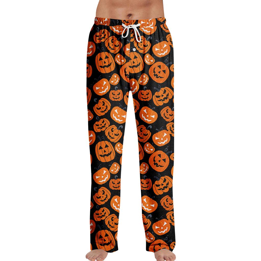 Men's Halloween Print Pajama Pants - Loose Fit Casual Sleep Pants for Home and Holiday Wear