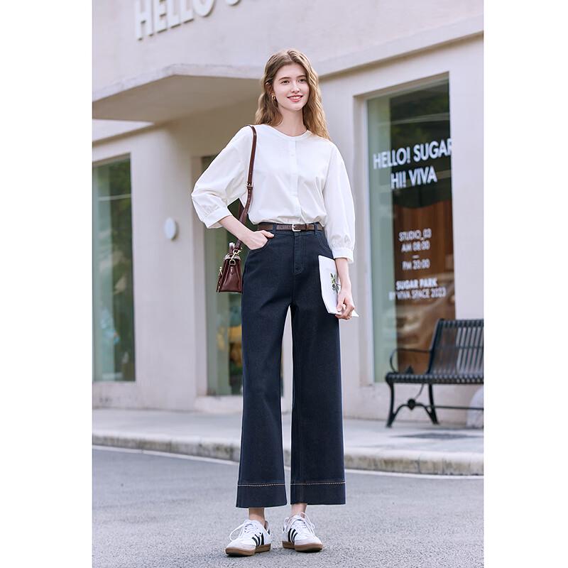 Betu Women's 2025 Spring High-Waist Ankle Straight Wide-Leg Jeans