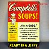 CampbellS Soups Vintage Metal Wall Art   Rustic Red  Yellow Tin Sign with Classic Chef Illustration Durable Iron Home Ba