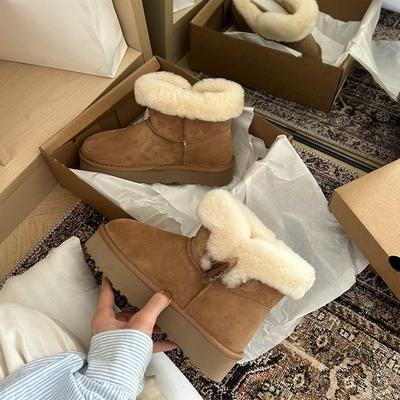Henan Velvet Thickened Leather Horn Buckle Thick-soled Snow Boots Women's 2025 Winter Short Boots