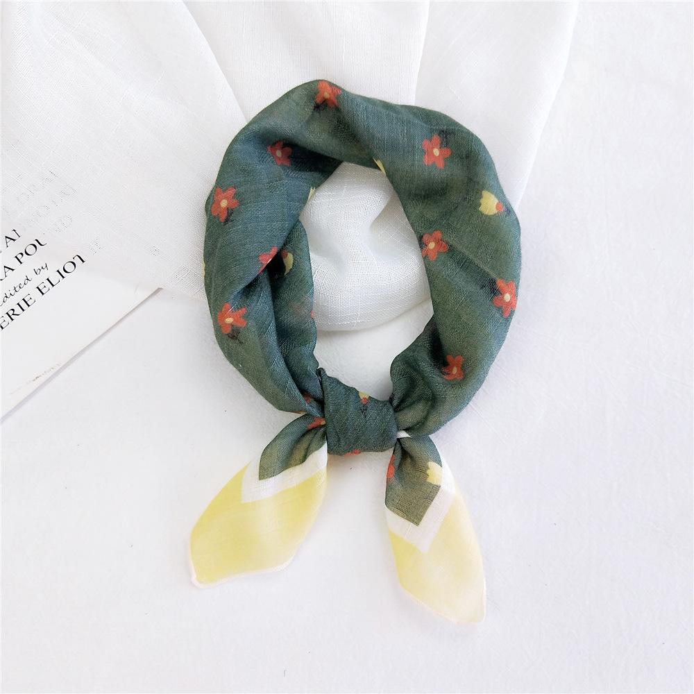 Cotton And Linen Small Square Scarf Silk Scarf Women'S Spring And Autumn New Style Artistic And Versatile Fashionable Temperament Headband Scarf
