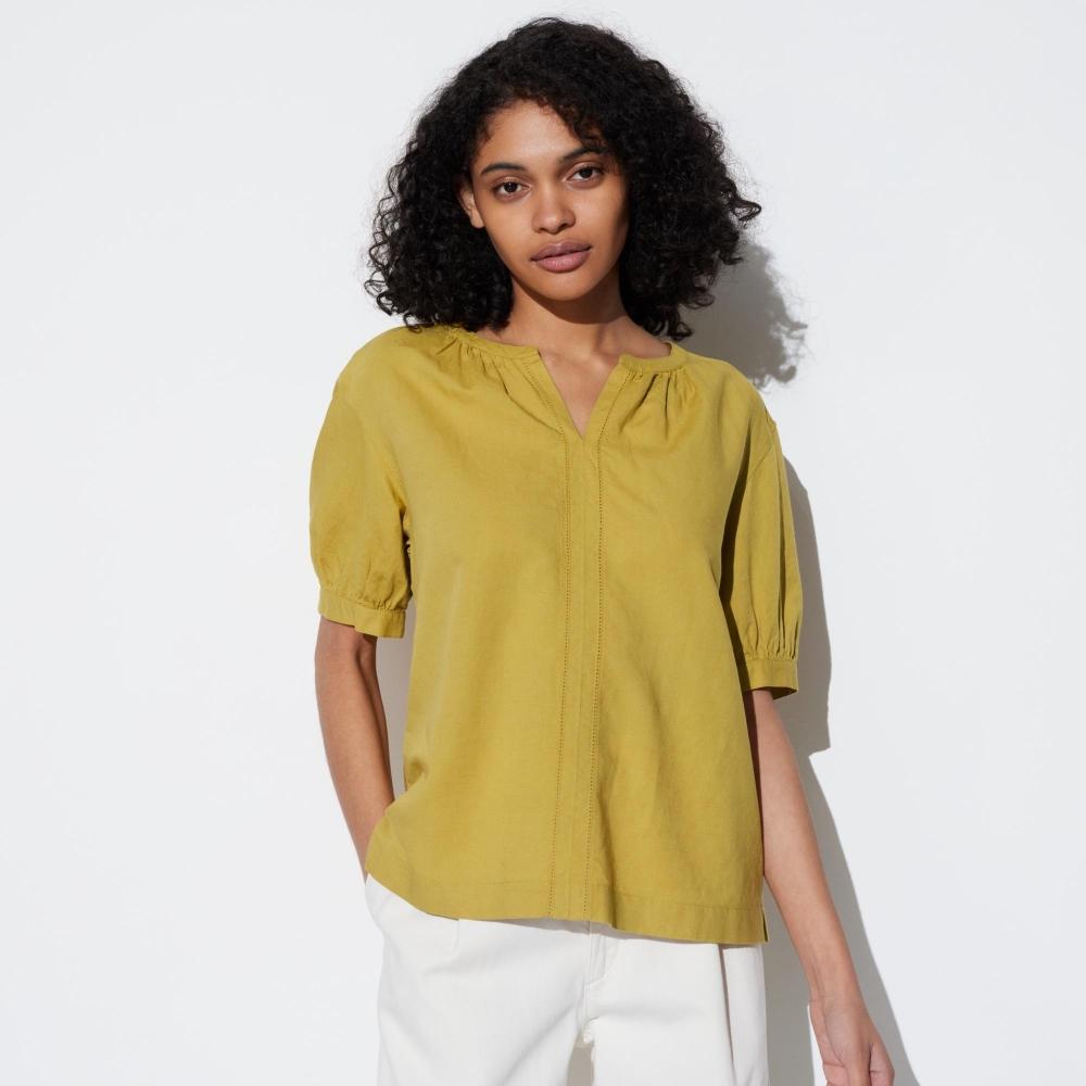 

UNIQLO JAPAN объемная блузка из смесового льна с короткими рукавами