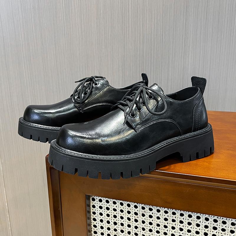 Men's Korean Leather Platform Oxford Slippers In Thick Bottom Racing Casual Sneakers Square Pointed Formal Dress Shoes