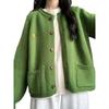 Women's Retro Green Embroidered Knit Cardigan - Fashionable Spring & Autumn Outerwear