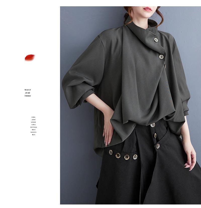 Dark Style Ruffle Neck Long Sleeve Casual Shirt