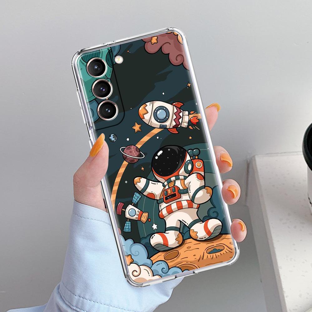 Phone Case For Samsung Galaxy S26 S25 S24 S23 S22 Ultra S20 S21 FE 5G Plus Soft Clear Cover Space Astronaut Cartoon