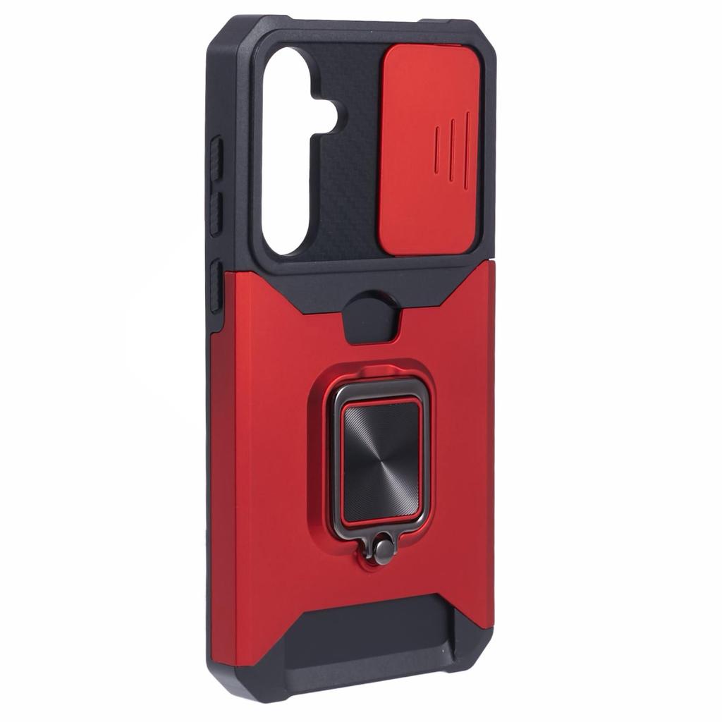 For Samsung Galaxy A55 5G Case PC+TPU Card Holder Phone Kickstand Cover with Slide Lens Lid
