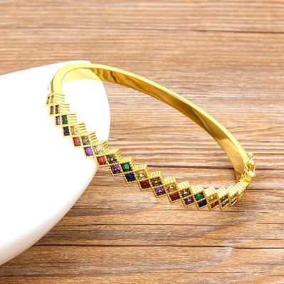 Nidin New Arrival Luxury Stackable Statement Bangle for Women Wedding Cubic Zircon Crystal CZ Dubai Gold Plated Bracelets Gifts