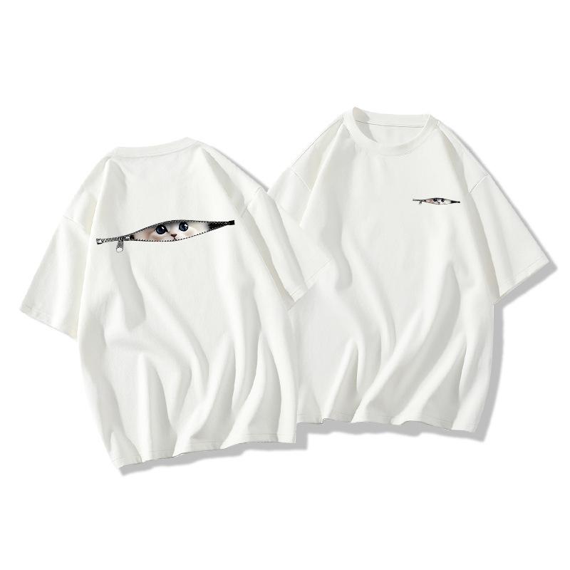 

Teenager Summer Casual Short Sleeve Cute Cat Printed Pullover Oversize Cotton T Shirt Top 3XL