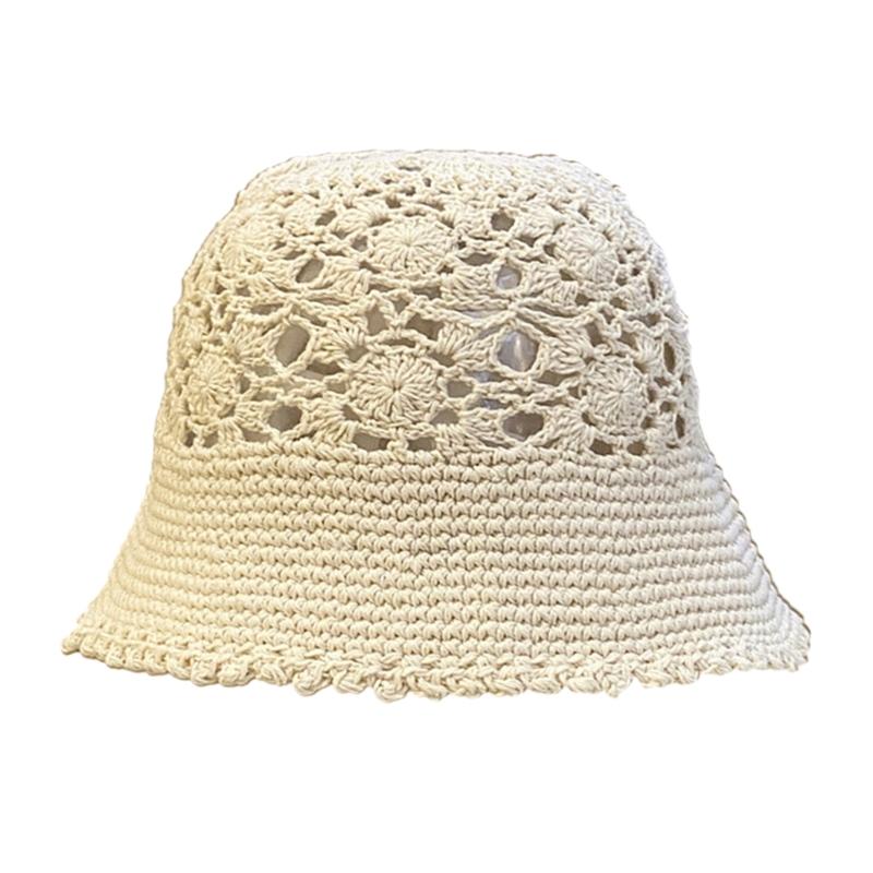 Crochet Floral Bucket Hat for Woman Teenagers Outdoor Foldable Commute Fisherman Hat Wide Brim Summer Sunproof Hat