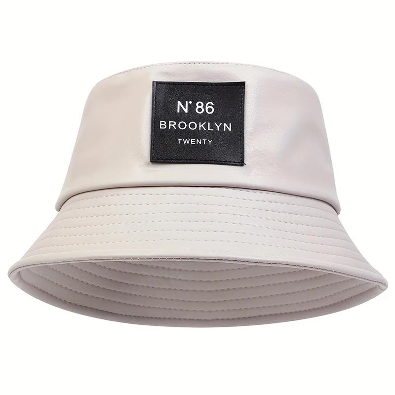 Unisex Kapelusz Bucket Hat z Skórzaną Metką Brooklyn Kapelusz Rybacki ze Skóry PU Kapelusz Outdoorowy Podróżny Kapelusze Przeciwsłoneczne dla Mężczyzn Kobiet Kapelusze Bucket Hat