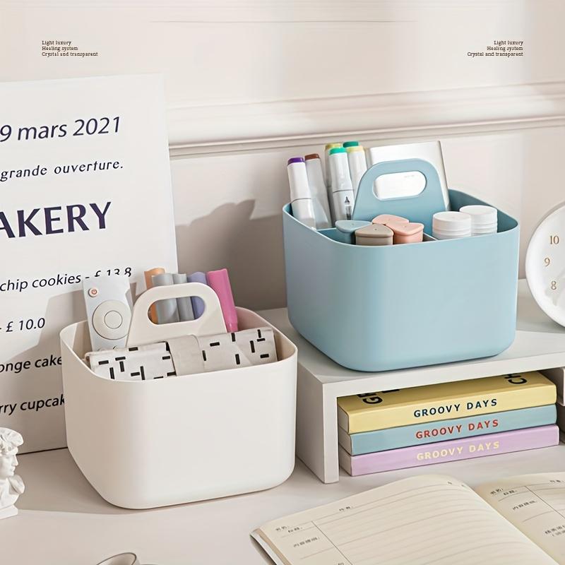 1PC Portable Plastic Storage Basket with Handle, Lightweight Desktop Finishing Box, Suitable for Schools and Offices