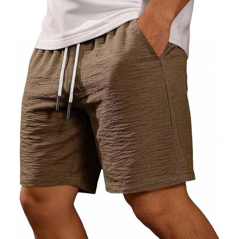 Mens Lightweight Cotton Linen Shorts Loose Fit Elastic Waist Drawstring Casual Sport Beach Walk Short Pants