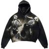 Amerikan Punk Kurukafa 3D Baskılı Kısa Kapüşonlu Sweatshirt Bol Kesim Erkek Kadın Sokak Giyimi