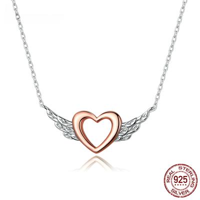 Silver 925 Heart with Wings Minimalist Simple Chain Necklace for Women Rose Gold Color Jewelry Bijoux  Collar