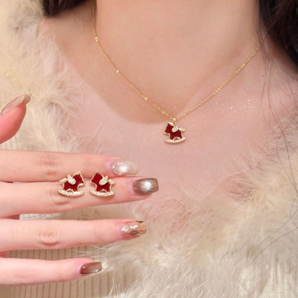 Fashion Jewelry New Year Horse Earrings Rhinestone Collarbone Chain Chinese Style Pony Earrings Cartoon Gold