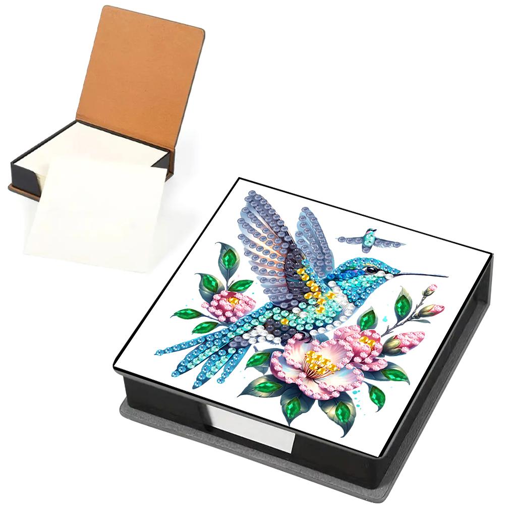 5D DIY PU Diamond Painting Notecard Box with 160 Sheets Paper Gem Art Sticky Note Holder Diamond Art Note Box for Home Office