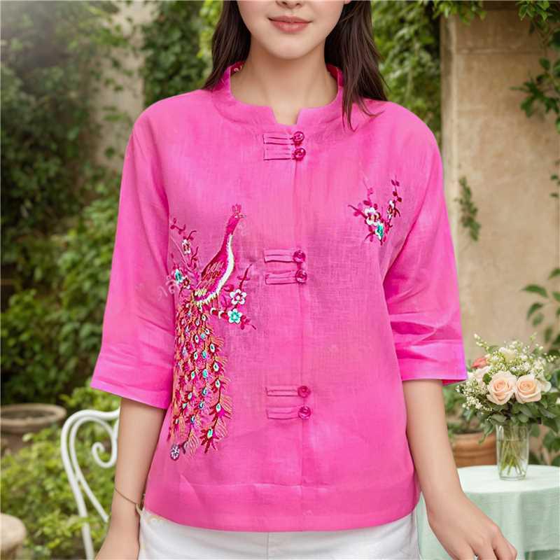 ZANZEA Bluză de vară casual pentru femei cu guler înalt și mâneci 3/4 cu imprimeu