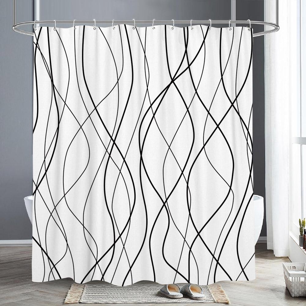 

Абстрактні Геометричні Лінії Шторка для Душу Принт Літер Чорно-Біла Шторка для Душу Прості Скандинавські Штори для Ванної Кімнати Декор для Ванної 180x180cm-70x70in
