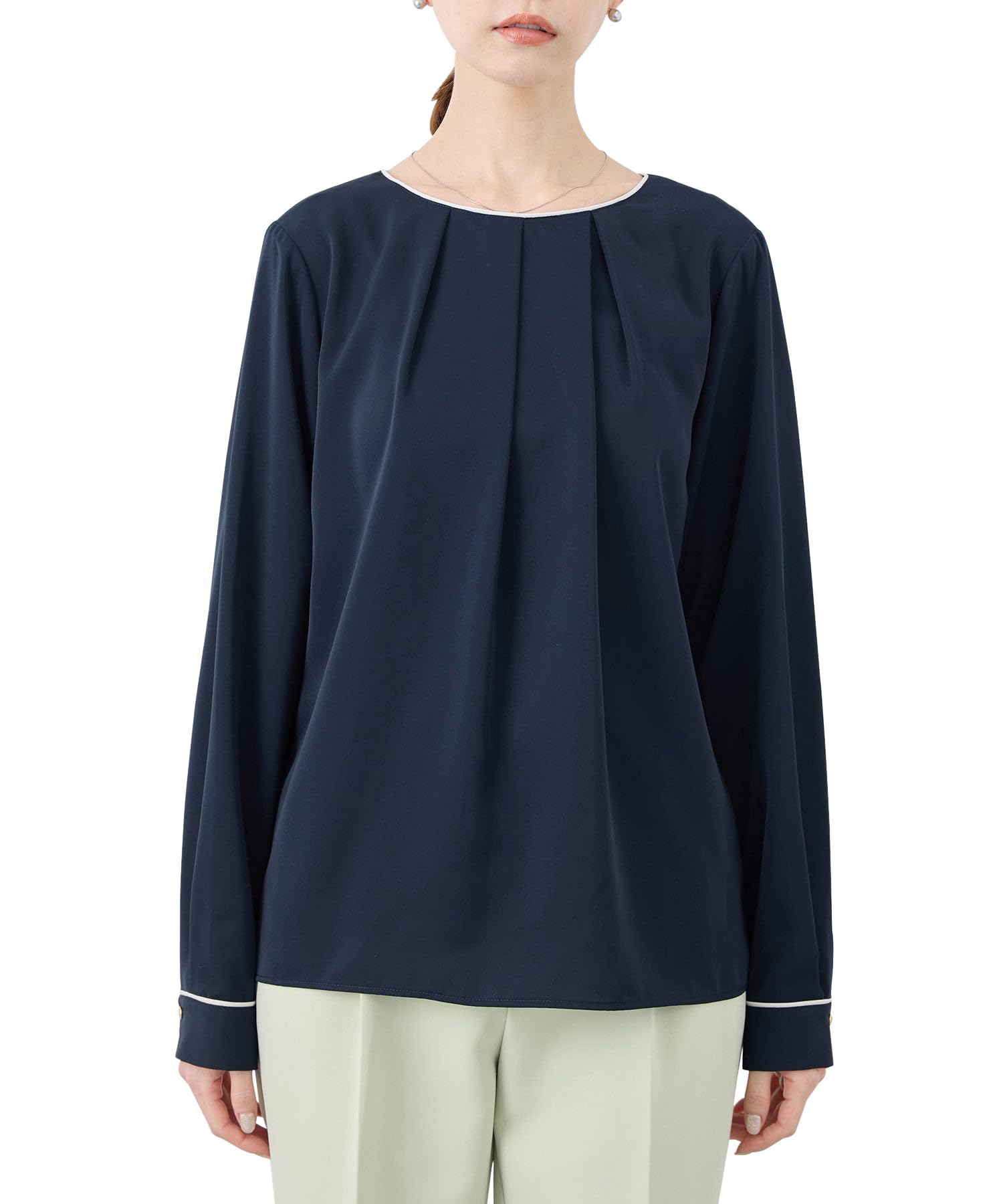 

ROPE PICNIC Блузка [Цвет, доступный только онлайн]: [Темно-синий] Свобода от Белого/Случайная Блузка с защипами, Женская, Темно-синий (40)