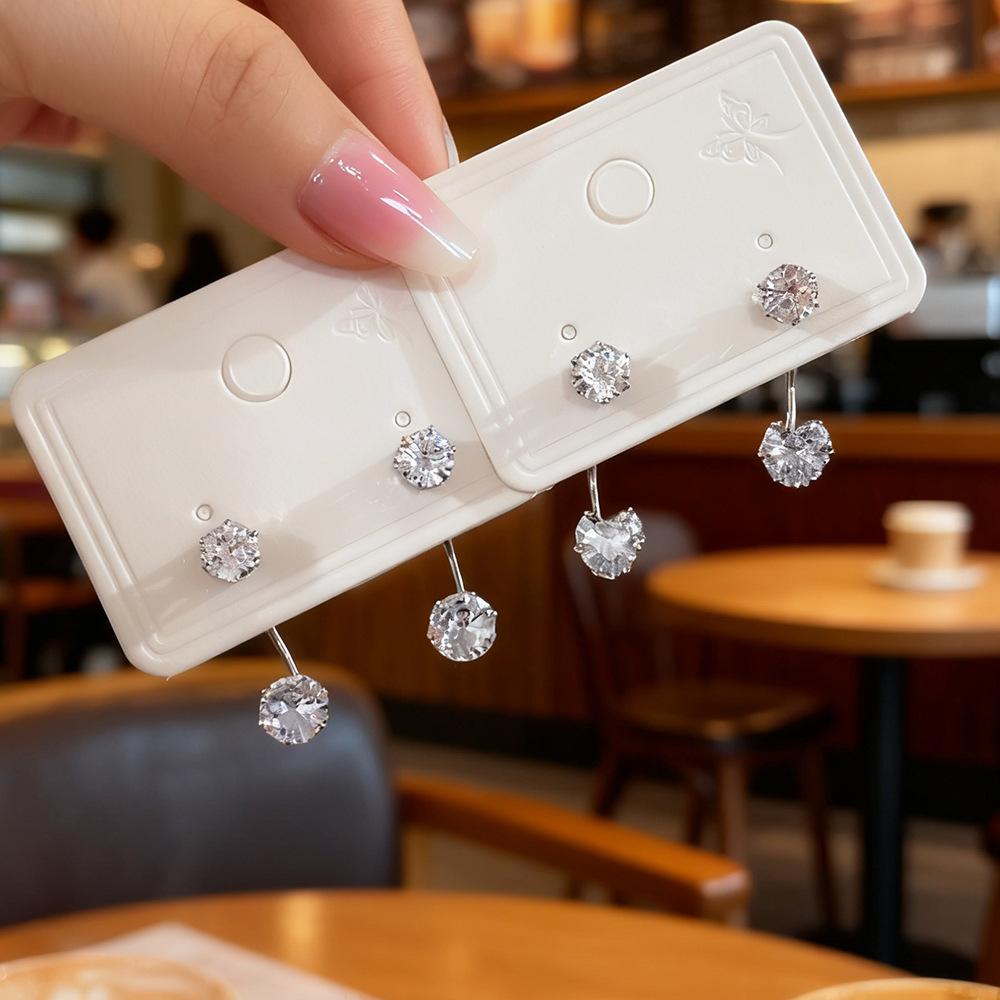 Small temperament geometric flash zirconium stud earrings, five-pointed star love, a two-wear rear-hanging earrings, going out commuting earrings.
