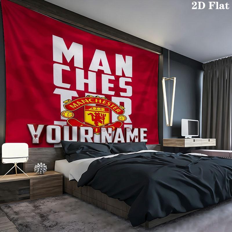 Manchester United F Custom Name Wall Tapestry Aesthetic Wall Hanging Printed Fabric Blanket Decorative Tapestries for Bedroom Living Room Home Decor
