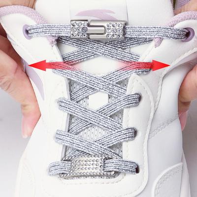 Silver Diamond Buckle Shoelaces Without Ties Glitter Elastic Laces Sneakers Tennis No Tie Shoe Laces Flat Shoelace for Shoes