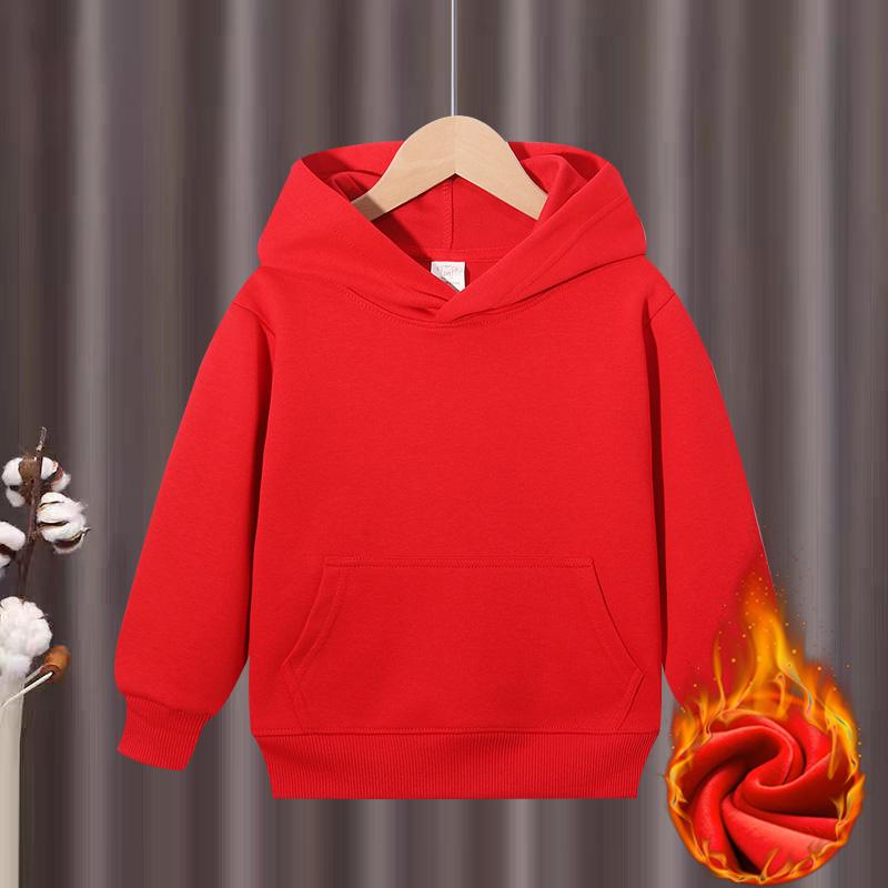 Heavy Weight Cotton Plus Velvet Hooded Sweater KID Thickened Tight Polar Fleece Pullover Hoodie Children Sweats KIDYINHR