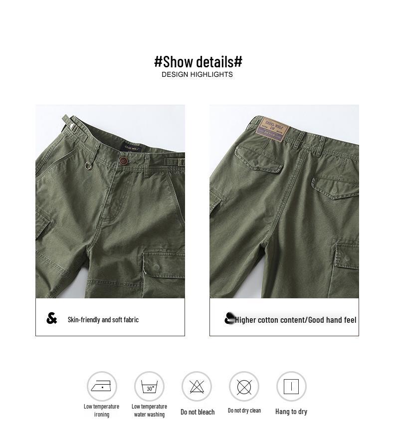 Ανδρικό Υψηλής Ποιότητας Σορτς Κάργκο Πέντε Σημείων Χαλαρής Γραμμής Στυλ Χονγκ Κονγκ με Μεγάλες Τσέπες