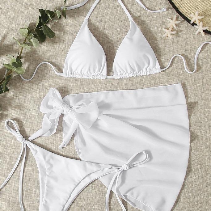 

Новый европейско-американский комплект из трех предметов для купания 2024 года с сексуальной короткой юбкой из тюля и бикини. Extra Large белый