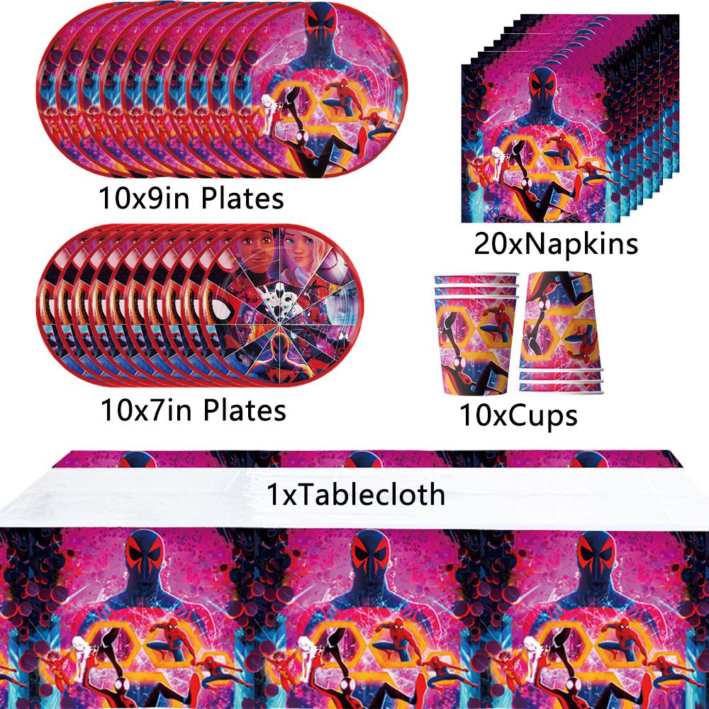 Miles Morales Spider Birthday Party Supplies w/ Tablecloth Plates Napkins Cups