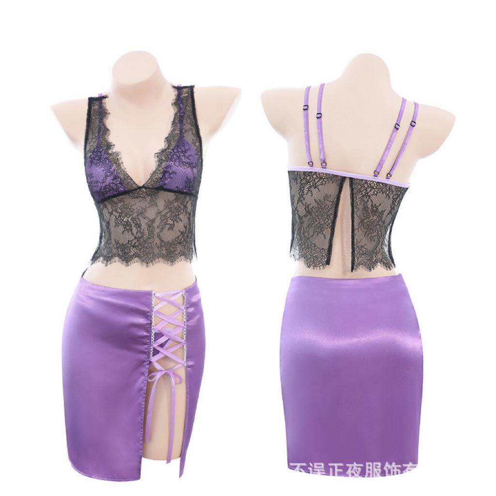 Sex Lingerie Sexy Deep V Milf Perspective Hip Skirt Pure Desire Uniform Seduction Suit Female T265